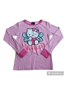HELLO Kitty Girls Pink 100% Cotton Graphic Long Sleeved Pajama Top - Size 8Y